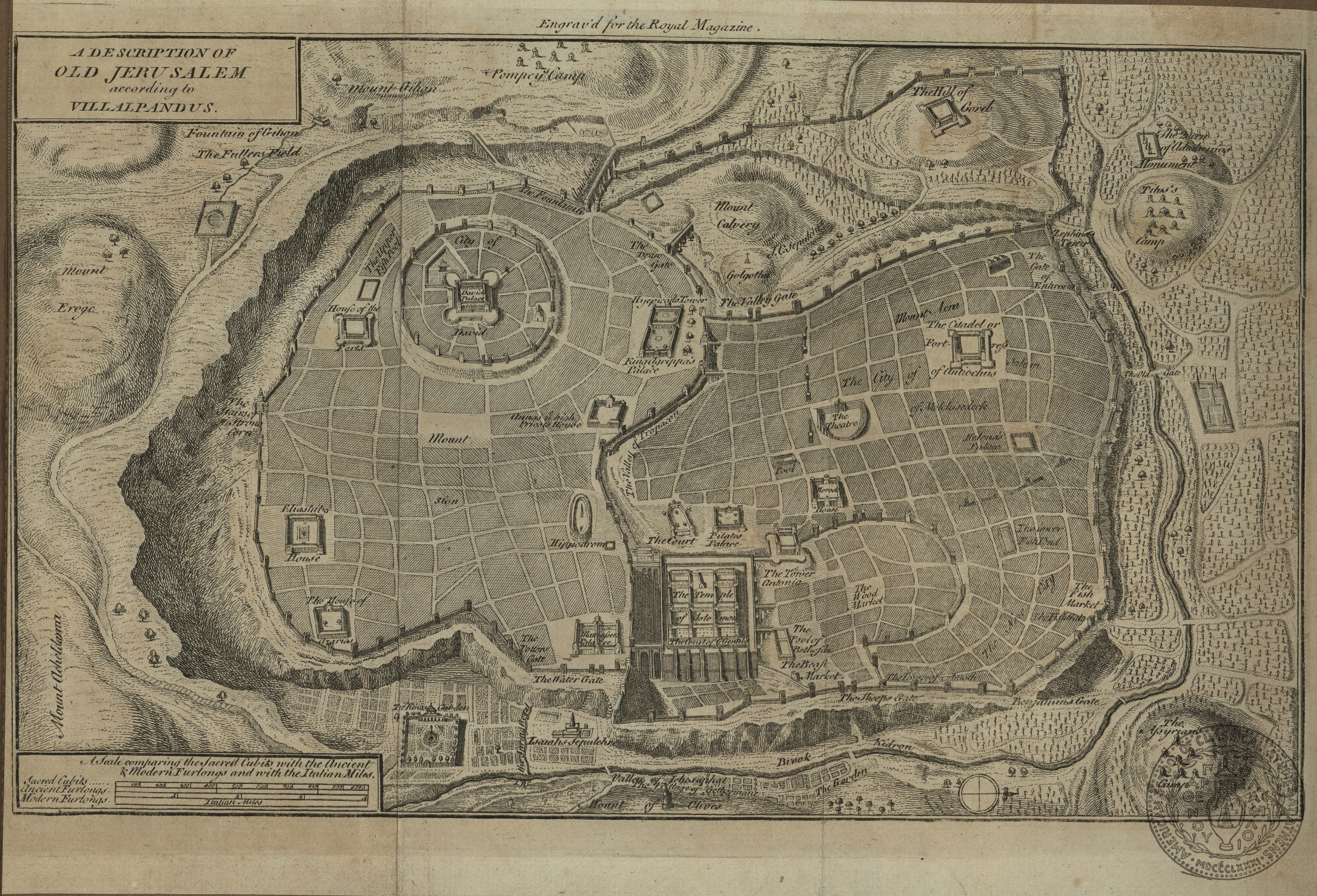 A Description of Old Jerusalem according to Vallalpandus. Engraved for the Royal Magazine.